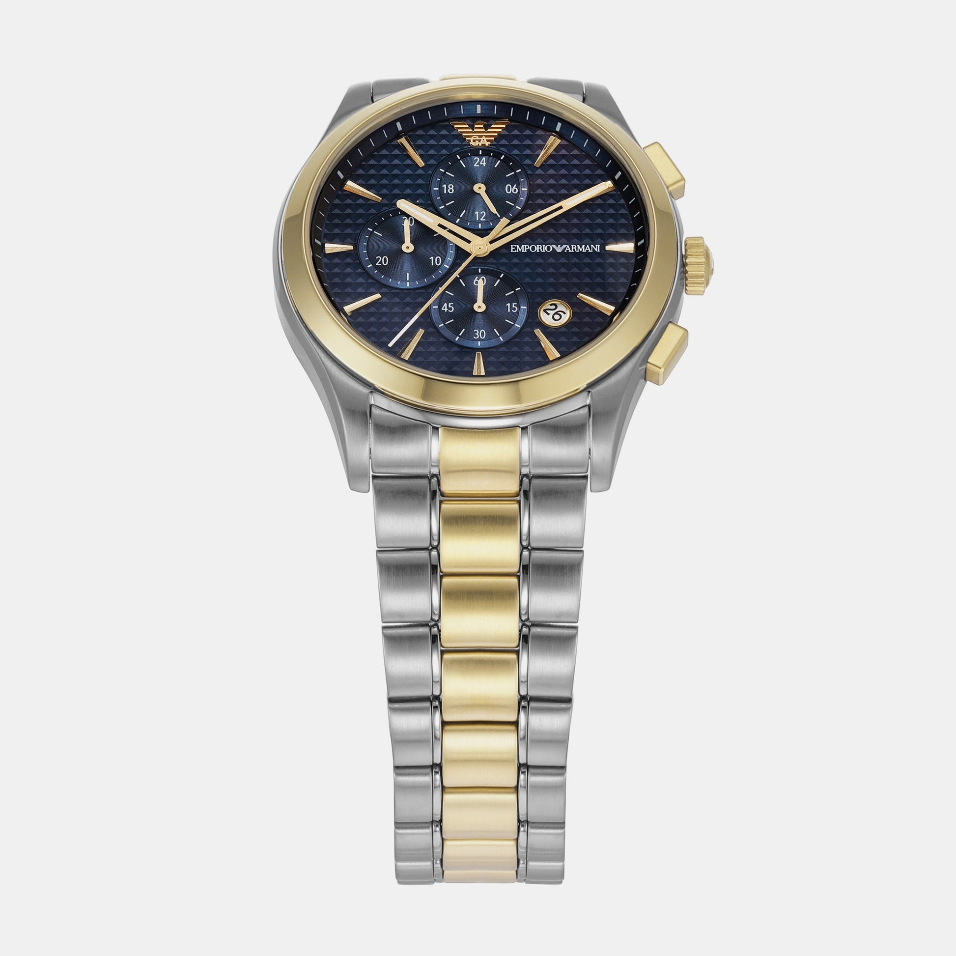  Shop Authentic Emporio Armani Paolo Chronograph Blue Dial Two Tone Steel Strap Watch For Men - AR11579 - Luxxuri