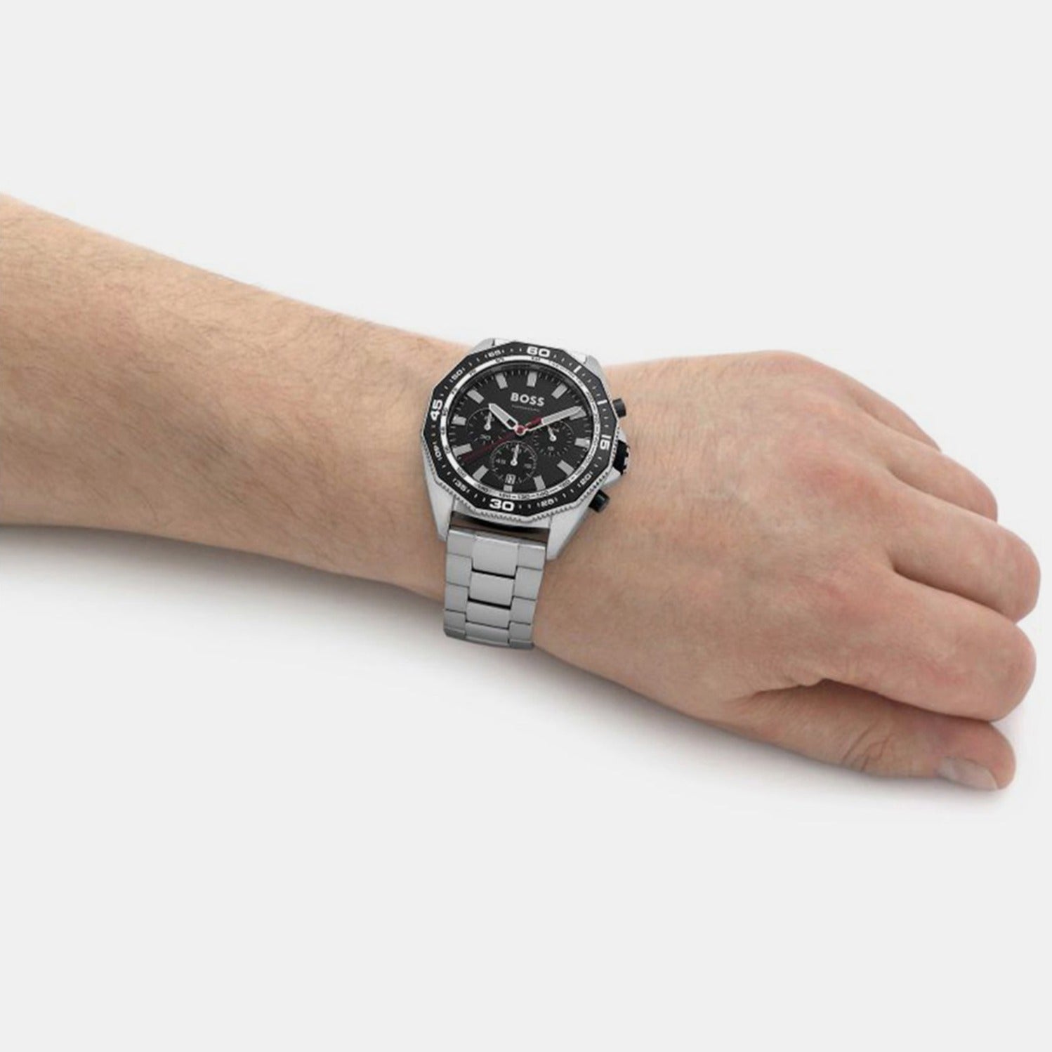  Shop Authentic Hugo Boss Energy Chronograph Black Dial Silver Steel Strap Watch For Men - 1513971 - Luxxuri