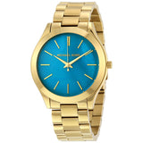  Shop Authentic Michael Kors Slim Runway Blue Mother of Pearl Dial Gold Steel Strap Watch for Women - MK3492 - Luxxuri