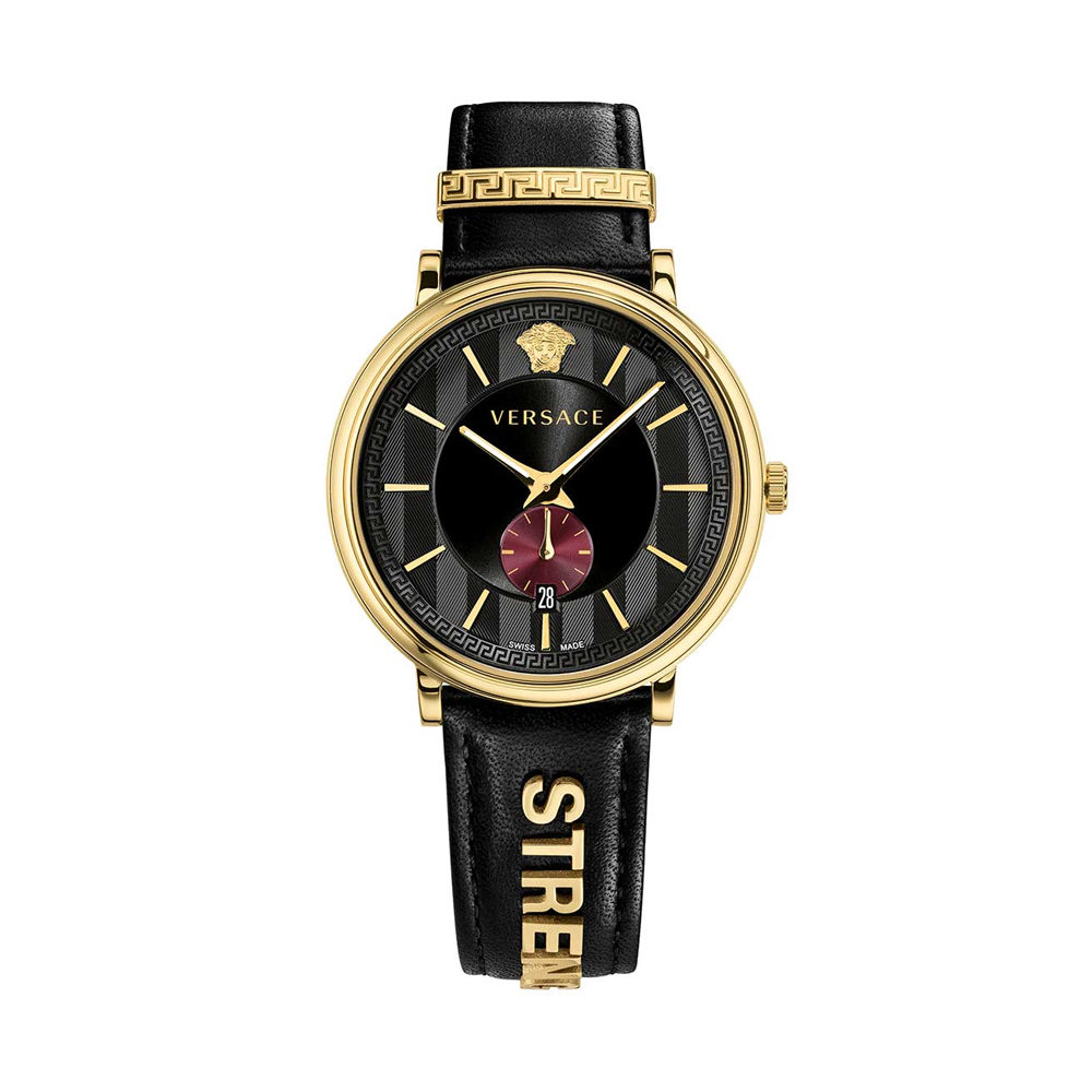  Shop Authentic Versace V-Circle Manifesto Edition Black Dial Black Leather Strap Watch for Men - VBQ050017 - Luxxuri
