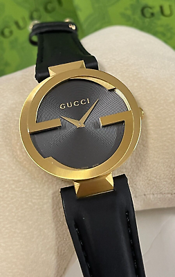  Shop Authentic Gucci Interlocking G Grammy Special Edition Black Dial Black Leather Strap Watch for Women - YA133312 - Luxxuri