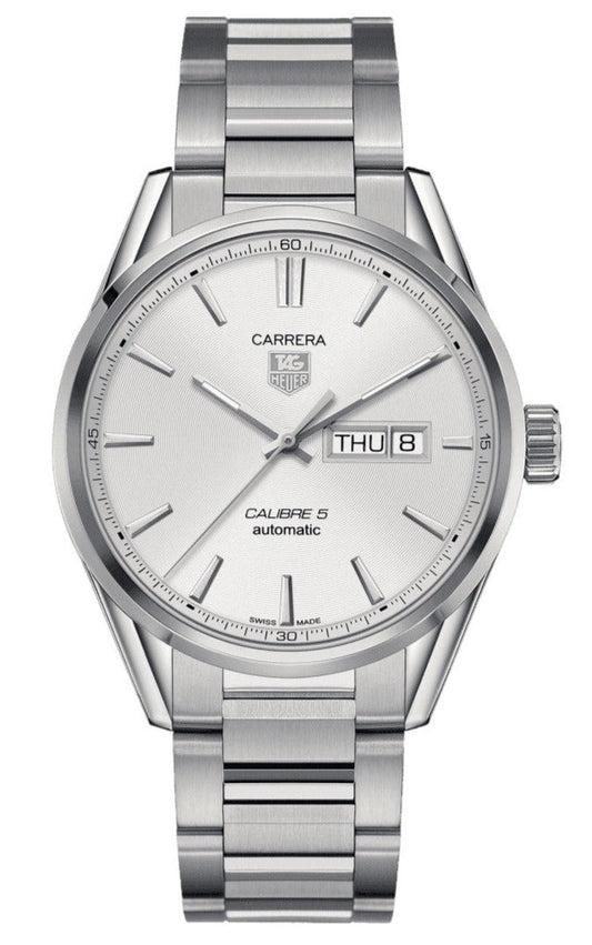  Shop Authentic Tag Heuer Carrera Calibre 5 Automatic White Dial Silver Steel Strap Watch for Men - WAR201B.BA0723 - Luxxuri