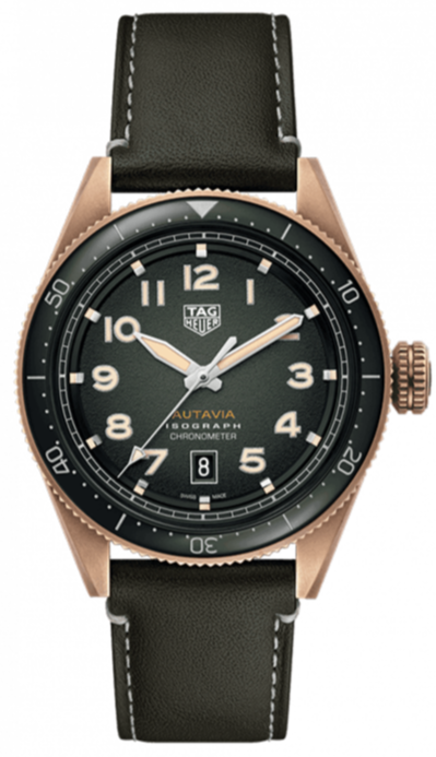  Shop Authentic Tag Heuer Autavia Calibre 5 Automatic Olive Green Dial Green Leather Strap Watch for Men - WBE5190.FC8268 - Luxxuri