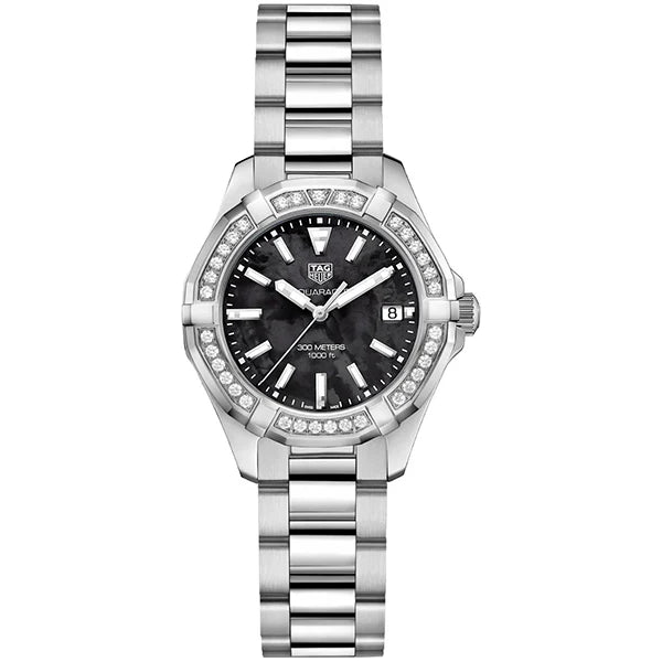 Tag Heuer Aquaracer Quartz Diamonds Black Dial Silver Steel Strap Watch for Women - WAY131P.BA0748