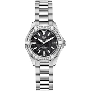  Shop Authentic Tag Heuer Aquaracer Quartz Diamonds Black Dial Silver Steel Strap Watch for Women - WAY131P.BA0748 - Luxxuri
