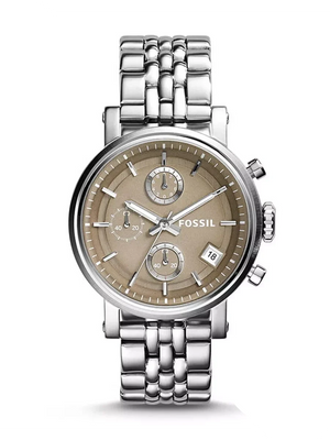  Shop Authentic Fossil Boyfriend Chronograph Brown Dial Silver Steel Strap Watch for Women - ES3747 - Luxxuri