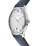  Shop Authentic Gucci G-Timeless Signature Mother of Pearl Silver Dial Blue Leather Strap Watch For Women - YA1264049 - Luxxuri