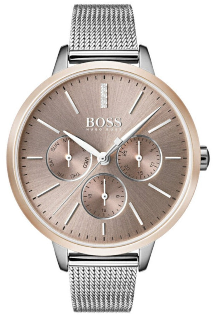  Shop Authentic Hugo Boss Symphony Brown Dial Silver Mesh Bracelet Watch for Women - 1502423 - Luxxuri