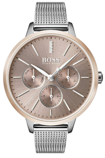  Shop Authentic Hugo Boss Symphony Brown Dial Silver Mesh Bracelet Watch for Women - 1502423 - Luxxuri