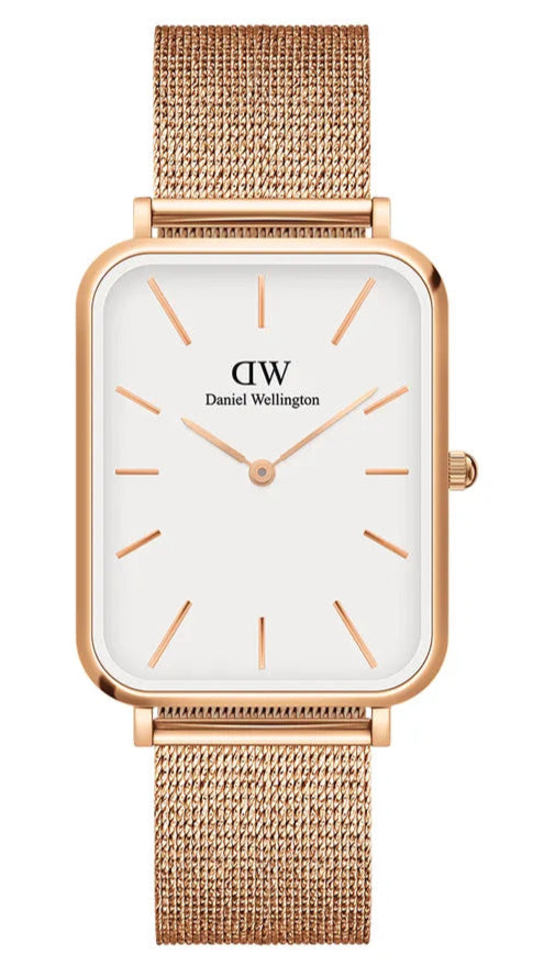  Shop Authentic Daniel Wellington Quadro Pressed Melrose White Dial Rose Gold Mesh Strap Watch For Women - DW00100465 - Luxxuri