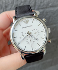  Shop Authentic Emporio Armani Classic Quartz Chronograph White Dial Black Leather Strap Watch For Men - AR1807 - Luxxuri