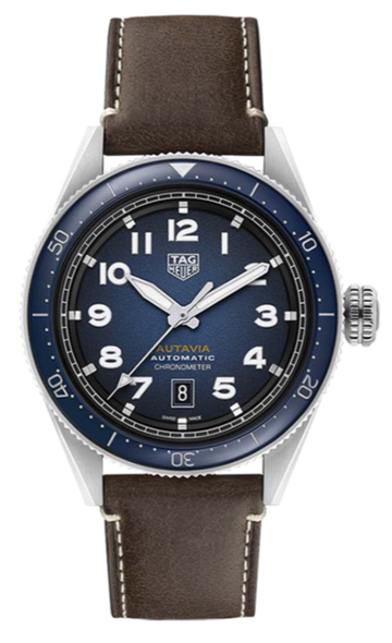 Tag Heuer Autavia Calibre 5 Automatic Blue Dial Brown Leather Strap Watch for Men - WBE5116.FC8266