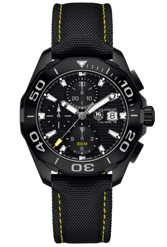  Shop Authentic Tag Heuer Aquaracer Chronograph PVD Black Dial Black Nylon Strap Watch for Men - CAY218A.FC6361 - Luxxuri