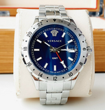  Shop Authentic Versace Hellenyium GMT Blue Dial Silver Steel Strap Watch for Men - V11010015 - Luxxuri