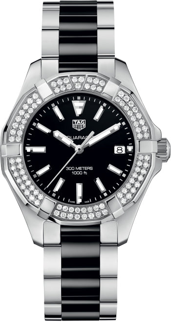  Shop Authentic Tag Heuer Aquaracer Quartz Diamonds Black Dial Two Tone Steel Strap Watch for Men - WAY131E.BA0913 - Luxxuri