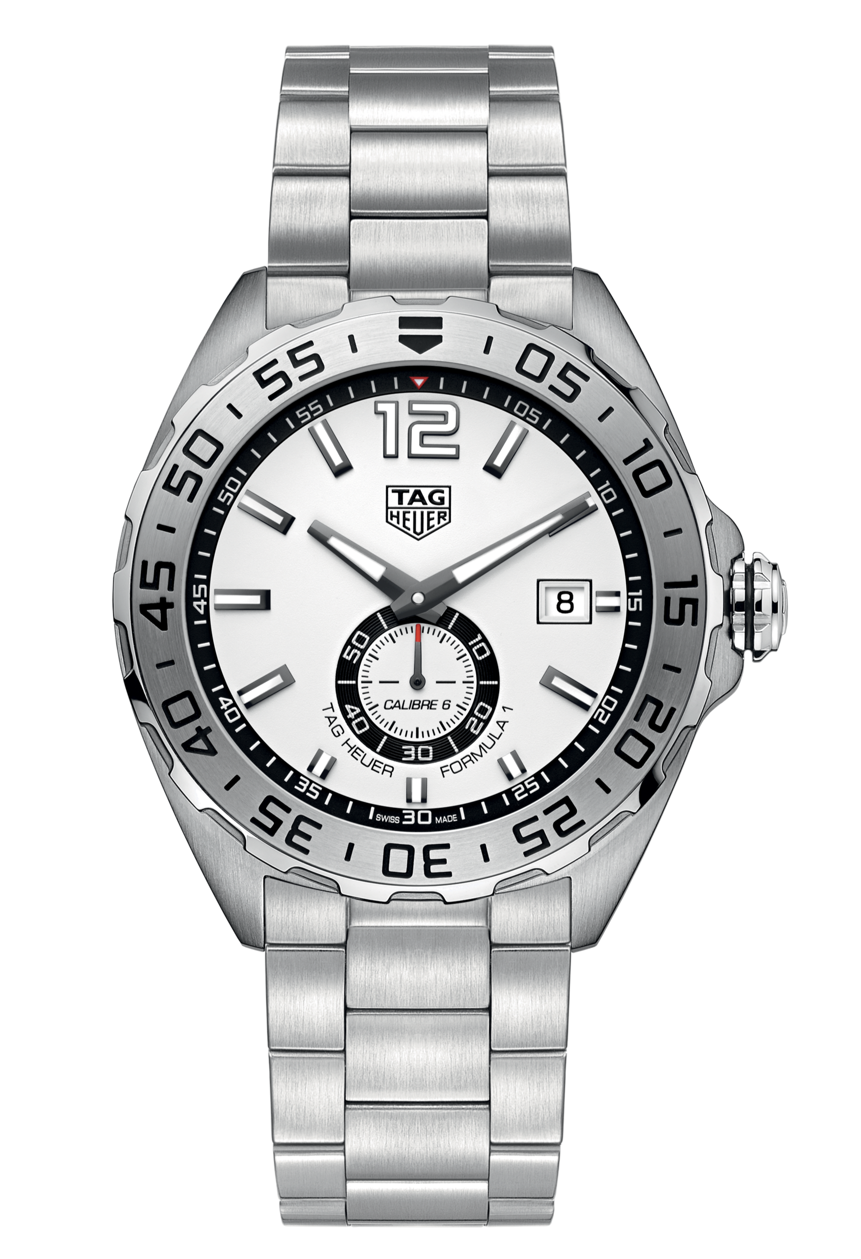 Tag Heuer Formula 1 Calibre 6 Automatic White Dial Silver Steel Strap Watch for Men - WAZ2013.BA0842