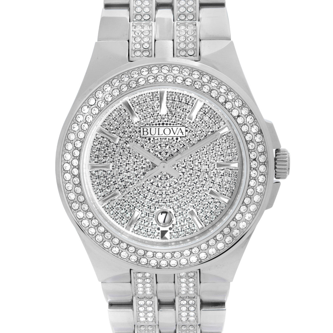  Shop Authentic Bulova Crystal Pave Silver Dial Silver Steel Strap Watch for Men - 96B235 - Luxxuri