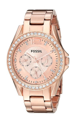  Shop Authentic Fossil Riley Multifunction Rose Gold Dial Rose Gold Steel Strap Watch for Women - ES2811 - Luxxuri