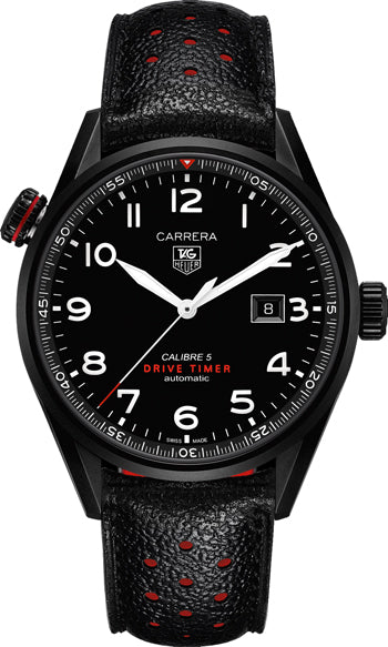 Shop Authentic Tag Heuer Carrera Calibre 5 Drive Timer Black Dial Black Leather Strap Watch for Men - WAR2A80.FC6337 - Luxxuri