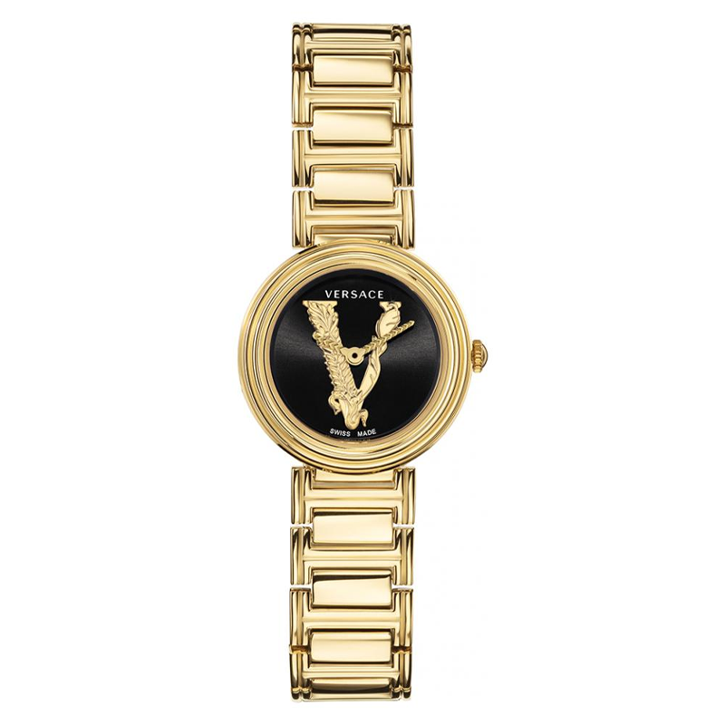  Shop Authentic Versace V Virtus Quartz Black Dial Gold Steel Strap Watch For Women - VET300121 - Luxxuri