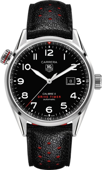  Shop Authentic Tag Heuer Carrera Calibre 5 Drive Timer Black Dial Black Leather Strap Watch for Men - WAR2A10.FC6337 - Luxxuri