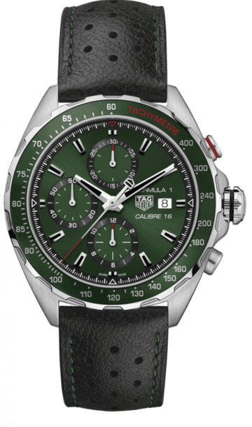  Shop Authentic Tag Heuer Formula 1 Calibre 16 Automatic Chronograph Green Dial Black Leather Strap Watch for Men - CAZ2016.FC6473 - Luxxuri
