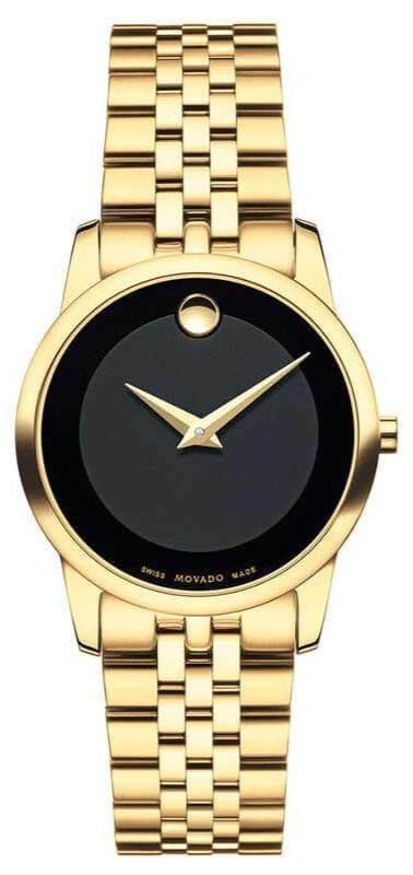  Shop Authentic Movado Museum Classic Quartz Black Dial Gold Steel Strap Watch For Women - 0607005 - Luxxuri