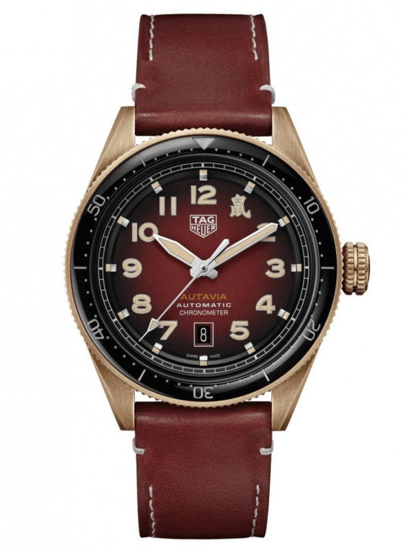  Shop Authentic Tag Heuer Autavia Calibre 5 Chinese New Year Maroon Dial Maroon Leather Strap Watch for Men - WBE5193.FC8300 - Luxxuri