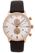 Emporio Armani Gianni Classic Chronograph White Dial Brown Leather Strap Watch For Men - AR0398
