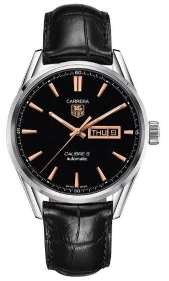  Shop Authentic Tag Heuer Carrera Calibre 5 Automatic Black Dial Black Leather Strap Watch for Men - WAR201C.FC6266 - Luxxuri