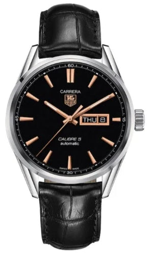  Shop Authentic Tag Heuer Carrera Calibre 5 Automatic Black Dial Black Leather Strap Watch for Men - WAR201C.FC6266 - Luxxuri