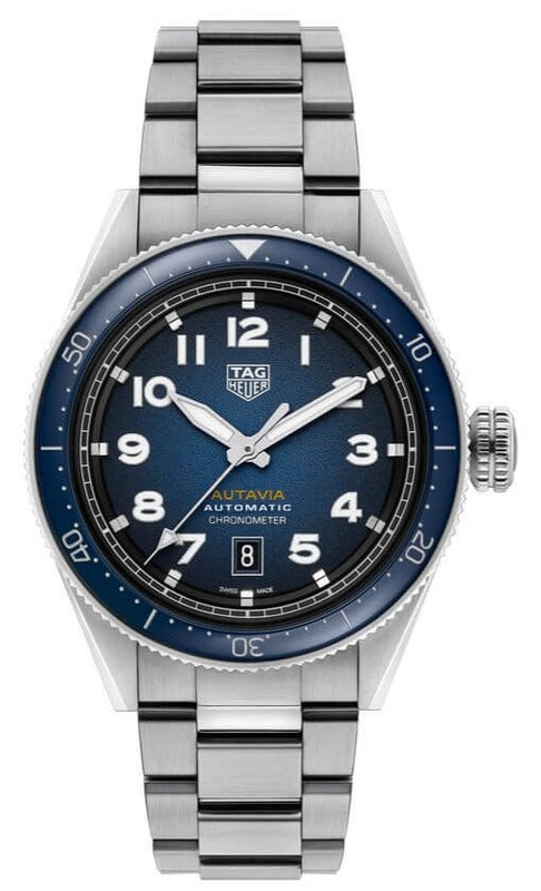  Shop Authentic Tag Heuer Autavia Automatic Blue Dial Silver Steel Strap Watch for Men - WBE5116.EB0173 - Luxxuri
