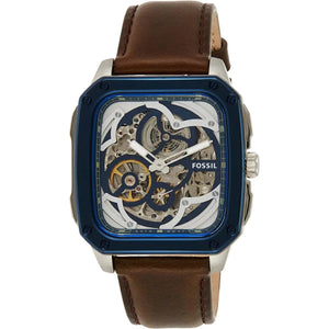  Shop Authentic Fossil Inscription Automatic Skeleton Blue Dial Brown Leather Strap Watch for Men - BQ2571 - Luxxuri