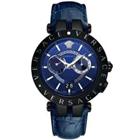  Shop Authentic Versace V Race Chronograph Quartz Blue Dial Blue Leather Strap Watch For Men - VEBV00419 - Luxxuri