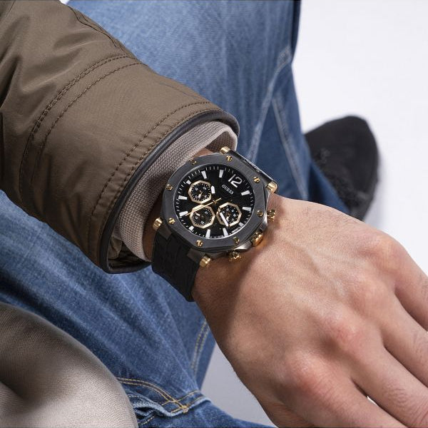  Shop Authentic Guess Edge Chronograph Black Dial Black Leather Strap Watch For Men - GW0492G1 - Luxxuri