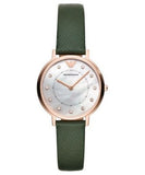  Shop Authentic Emporio Armani Mother of Pearl Dial Green Leather Strap Watch For Women - AR11150 - Luxxuri
