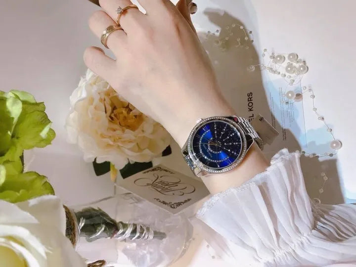  Shop Authentic Michael Kors Lauryn Blue Dial Silver Steel Strap Watch for Women - MK3720 - Luxxuri