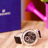  Shop Authentic Swarovski Era Journey Chronograph Black Dial Black Leather Strap Watch for Women - 5295320 - Luxxuri