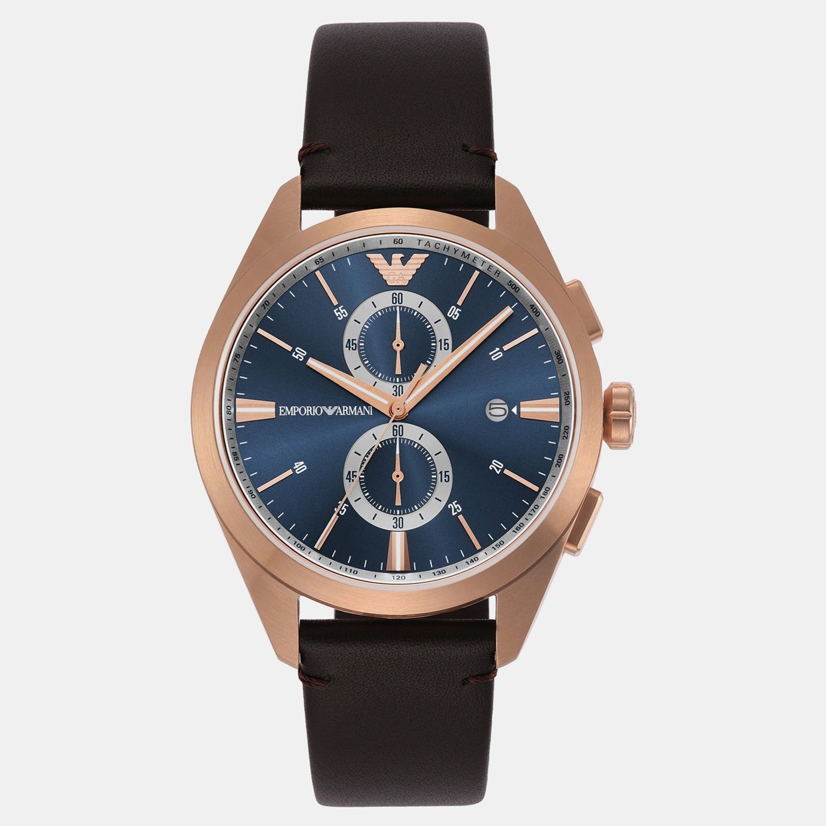 Emporio Armani Claudio Chronograph Blue Dial Brown Leather Strap Watch For Men - AR11554