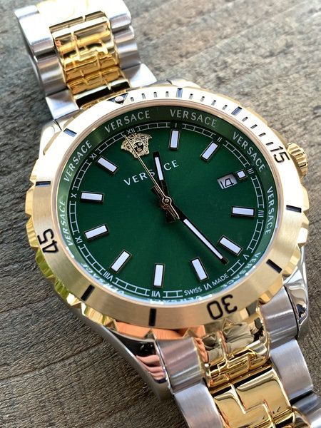  Shop Authentic Versace Hellenyium Quartz Green Dial Two Tone Steel Strap Watch For Men - VE3A00720 - Luxxuri