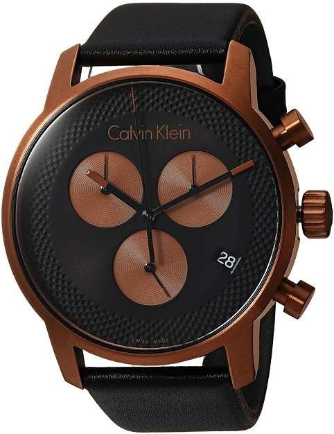  Shop Authentic Calvin Klein City Chronograph Black Dial Black Leather Strap Watch for Men - K2G17TC1 - Luxxuri