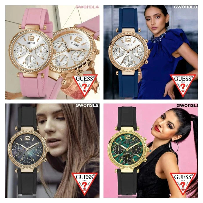  Shop Authentic Guess Solstice Diamonds Silver Dial Blue Rubber Strap Watch for Women - GW0113L3 - Luxxuri