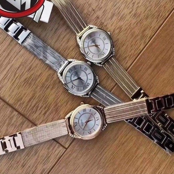  Shop Authentic Guess Whisper Silver Dial Rose Gold Mesh Bracelet Watch for Women - W1084L3 - Luxxuri