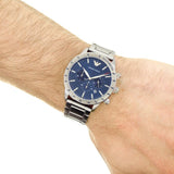  Shop Authentic Emporio Armani Mario Chronograph Blue Dial Silver Steel Strap Watch For Men - AR11306 - Luxxuri