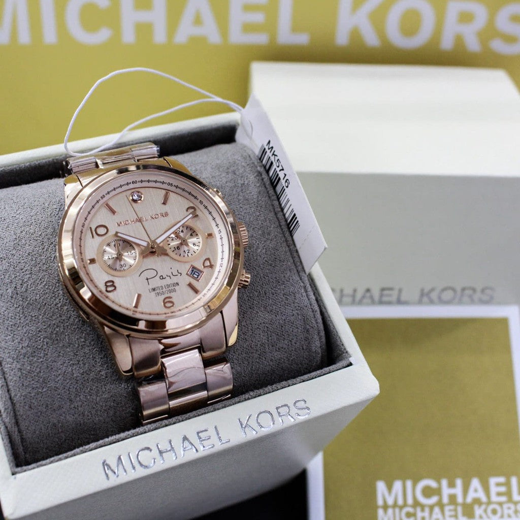  Shop Authentic Michael Kors Paris Limited Edition Rose Gold Dial Steel Strap Watch for Women - MK5716 - Luxxuri