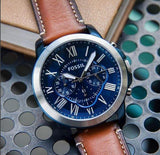  Shop Authentic Fossil Grant Chronograph Blue Dial Brown Leather Strap Watch for Men - FS5151 - Luxxuri