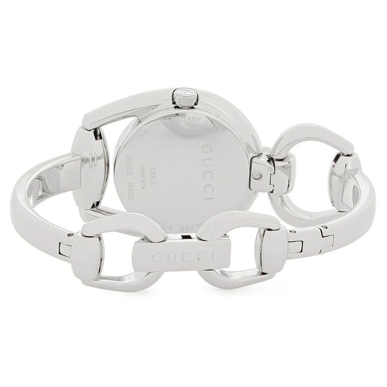  Shop Authentic Gucci Horsebit Collection Diamonds Mother of Pearl White Dial Silver Steel Strap Watch For Women - YA139504 - Luxxuri