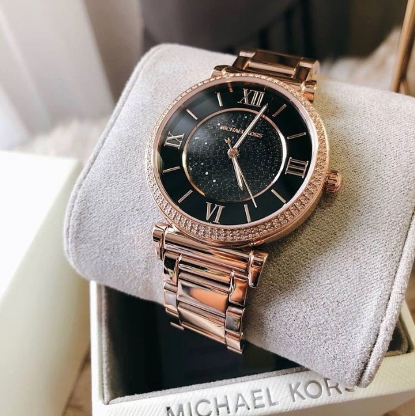  Shop Authentic Michael Kors Catlin Black Diamonds Dial Rose Gold Steel Strap Watch for Women - MK3356 - Luxxuri