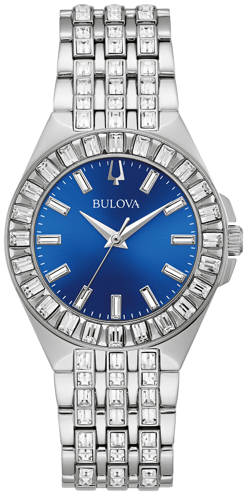  Shop Authentic Bulova Phantom Baguette Crystal Blue Dial Silver Steel Strap Watch for Men - 96A254 - Luxxuri