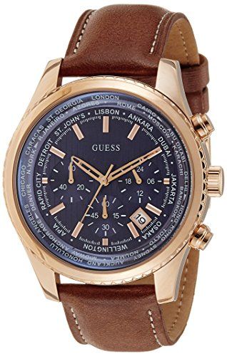  Shop Authentic Guess Persuit Chronograph Blue Dial Brown Leather Strap Watch for Men - W0500G1 - Luxxuri